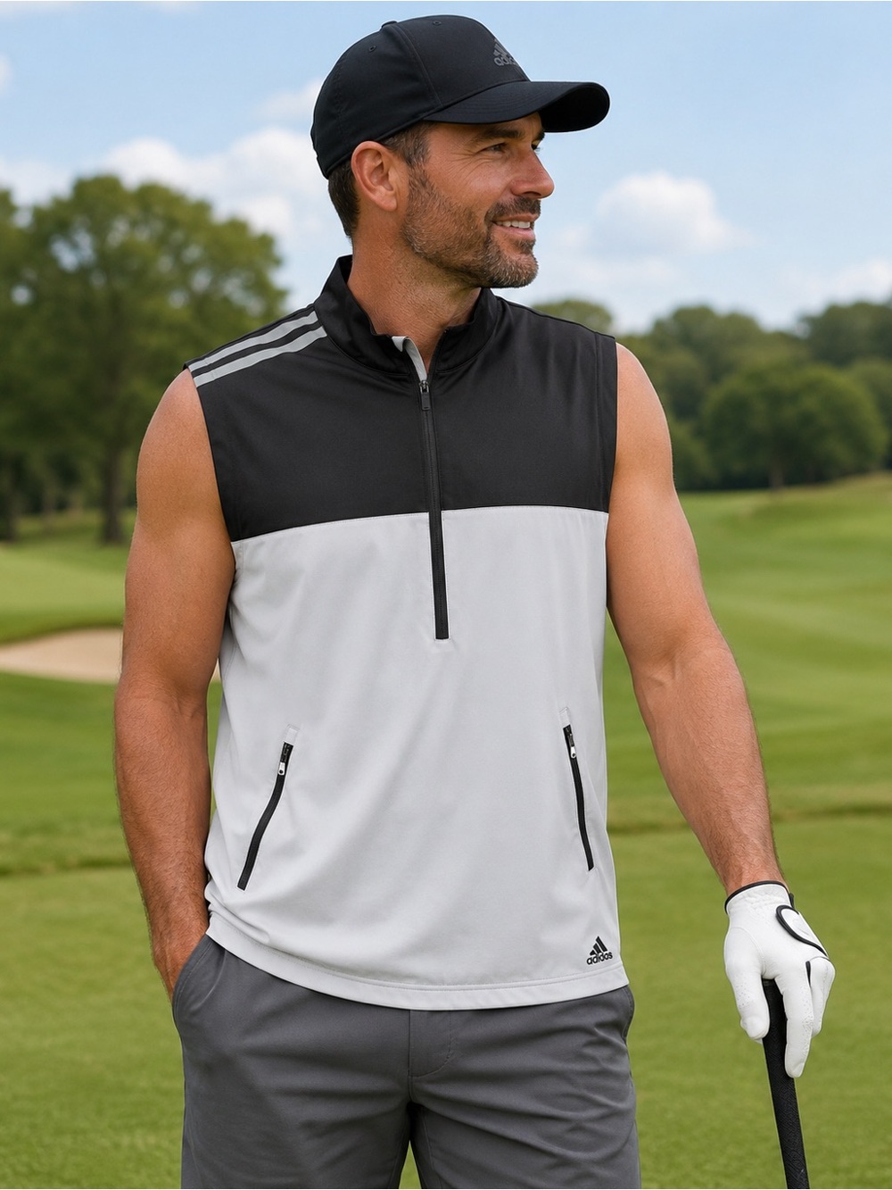 adidas Men’s Black & Light Gray Sleeveless Golf Vest Men's Casual Outdoor Top